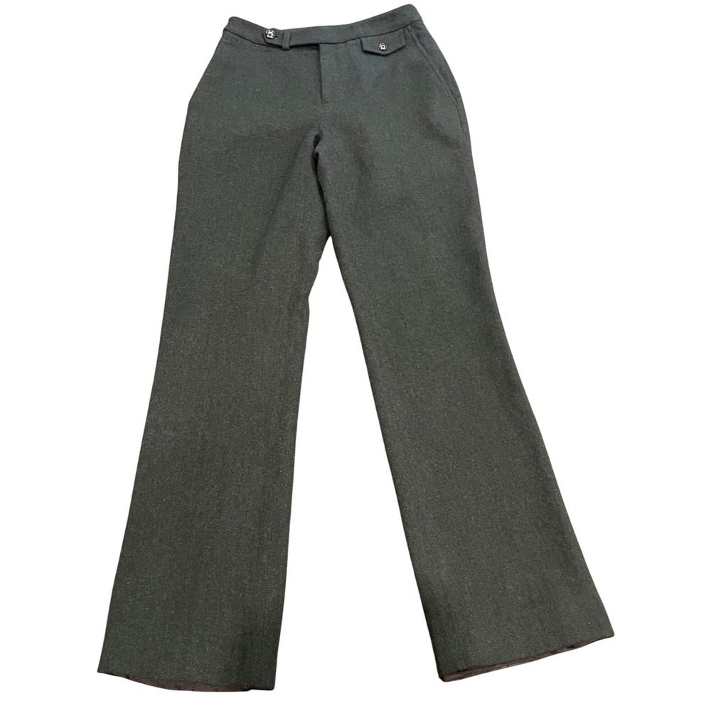 VTG Ralph Lauren Wool Trousers Dark Green Herringbone Lined Academia Sz 0